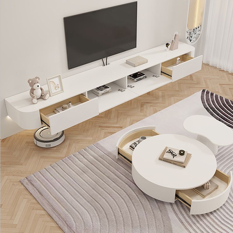 コンテンポラリーテレビスタンドの壁に取り付けられたテレビメディアコンソールとキャビネット