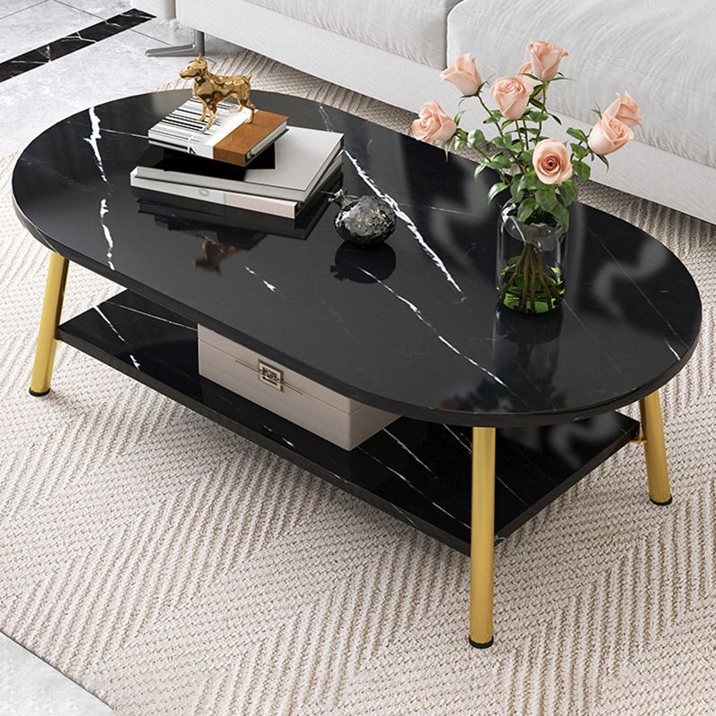 Modern Style Round/oval Wood-paneled 3/4 Leg Base with Storage Rack Coffee Table