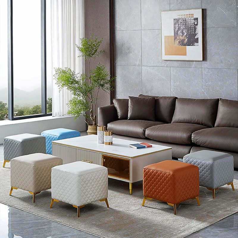 Glam Ottoman Genuine Leather Upholstered Diamond Lattice Square Ottoman with Metal Legs Clearhalo 'furn' 'furn_ottomans_poufs' 'Furniture' 'Living Room Furniture' 'Ottomans & Poufs' 'ottomans_poufs' 1200x1200_aa1de790-5f2d-489c-abad-24c44008ec6b