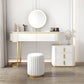 White Vanity Straight Feet Desk Stone Top Dressing Table Stool Set