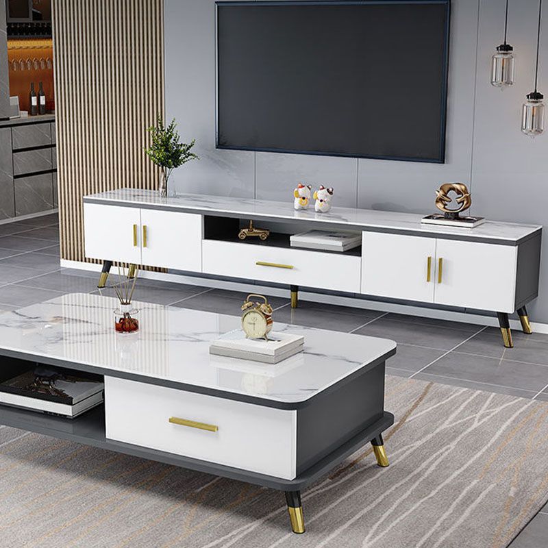 Glass TV Stand Console Open Storage TV Media Stand with Drawer Clearhalo 'furn' 'furn_tv_stands_entertainment_centers' 'Furniture' 'Living Room Furniture' 'TV Stands & Entertainment Centers' 'TV Stands & Media Storage Furniture' 'tv_stands_entertainment_centers' 1200x1200_aa2016da-8f80-4f6c-880a-6b77bc2ca07f