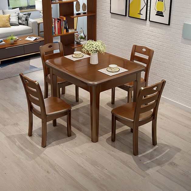 Rectangle 4 Legs Vintage Dining Table Wood Color Extendable Table of Solid Wood Clearhalo ' dining_table' 'Dining Tables & Seating' 'Dining Tables' 'furn' 'furn_dining_table' 'Furniture' 'furniture_dining_table' 'Kitchen & Dining Furniture' 'kitchen&dining_furn' 'kitchen' 'kitchen_dining_table' 1200x1200_aa253f03-f01a-4b85-b36d-aef2c80a5888