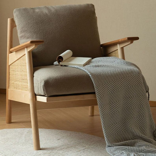 Nordic Style Wood Armrest with Pillow Back Wood Wood Color Arm Chair