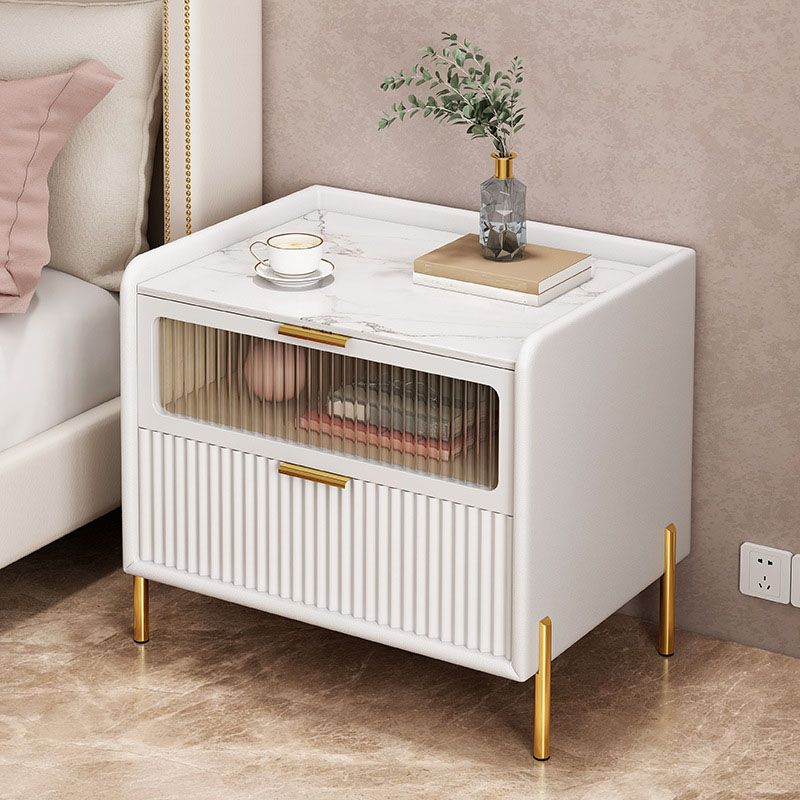 Glam Marble Accent Table Table Tableau 2 Tiroirs Armoire de chevet