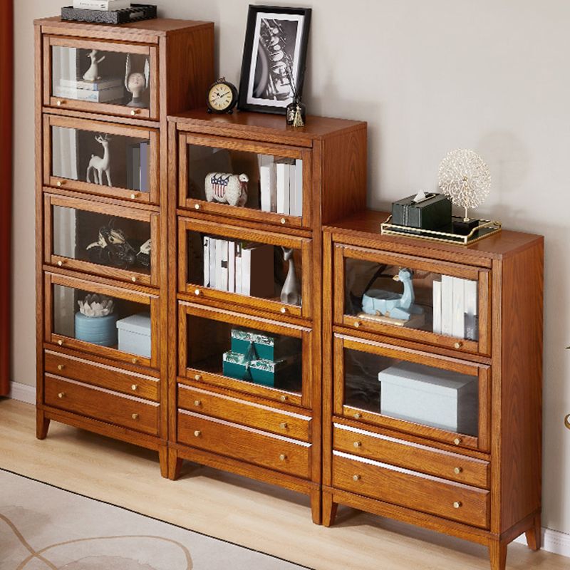 Modern Style Closed Back Bookshelf Wooden Standard Bookcase with Drawers