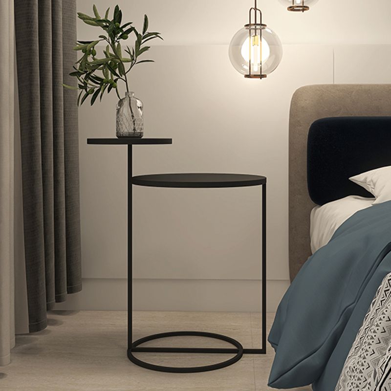 Modern Black/White Iron Nightstand, 21.65"/23.32" Tall Nightstand