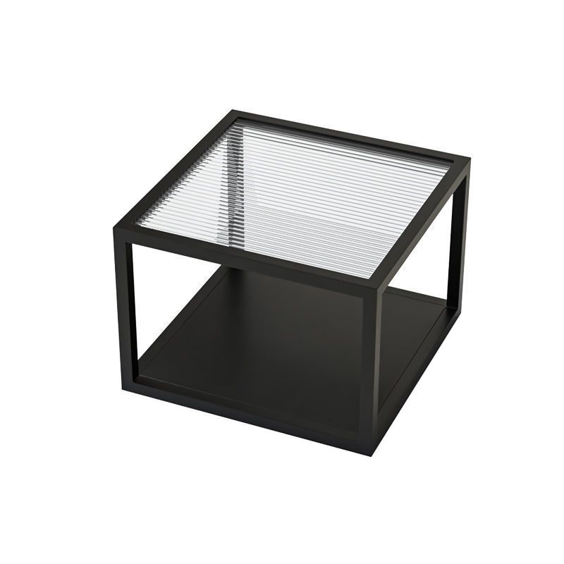 Modern Square Glass Coffee Table Iron Frame Base Cocktail Table