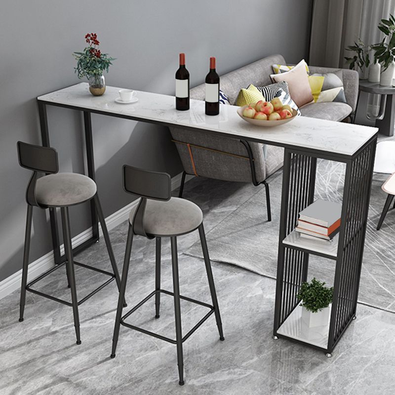 Mesa de bar rectangular de estilo industrial, mesa de comedor con barra de pedestal doble de mármol sintético