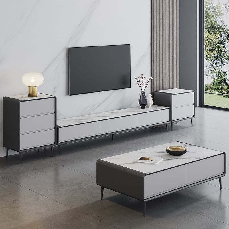 Modern Stone TV Media Stand 16" W Enclosed Storage TV Stand Console with Drawers Clearhalo 'furn' 'furn_tv_stands_entertainment_centers' 'Furniture' 'Living Room Furniture' 'TV Stands & Entertainment Centers' 'TV Stands & Media Storage Furniture' 'tv_stands_entertainment_centers' 1200x1200_aa3331d1-41cc-4db2-84ec-c6cfbcfa6f6f