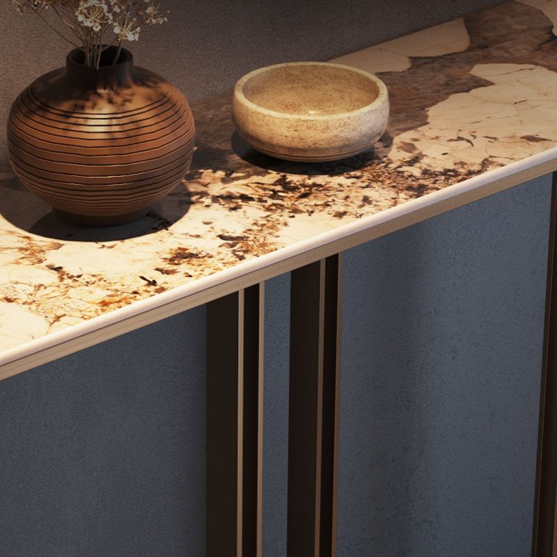 Modern Rectangular Console Table Stone Console Sofa Table in Gold