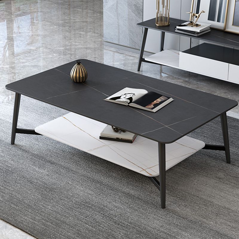 Glam 4 Legs 1 Coffee Table Slate Rectangle Cocktail Table with Shelf