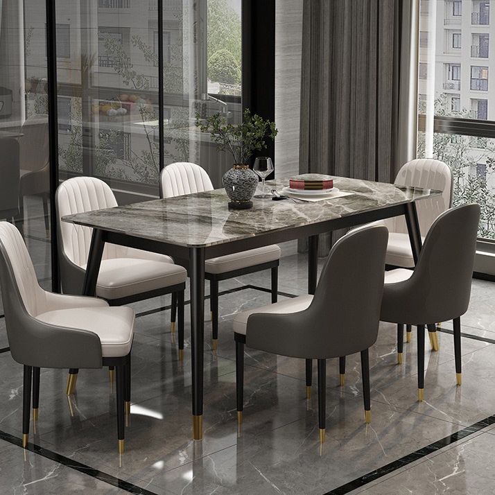 Rectangular Sintered Stone Dining Table Luxury White Furniture with Steel 4 Legs for Home Clearhalo 'Dining Tables & Seating' 'Dining Tables' 'dining_table' 'furn' 'furn_dining_table' 'Furniture' 'Kitchen & Dining Furniture' 1200x1200_aa3a1197-0625-475a-936a-ea8b49939349