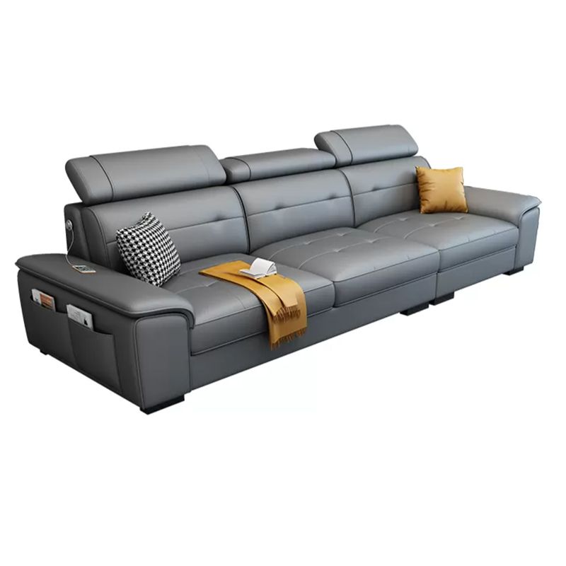 Scandinavian Faux Leather Sectional/sofa with Pillow Top Arm