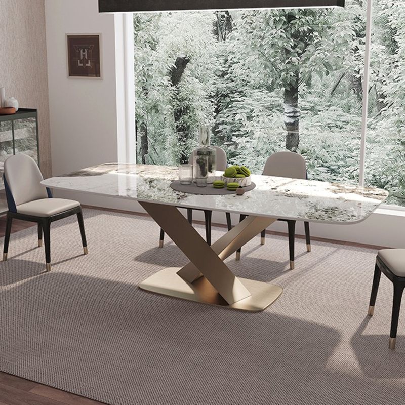 Stone Dining Table Traditional Luxury Dining Site Table with Stainless Steel Base Clearhalo ' dining_table' 'Dining Tables & Seating' 'Dining Tables' 'furn' 'furn_dining_table' 'Furniture' 'furniture_dining_table' 'Kitchen & Dining Furniture' 'kitchen&dining_furn' 'kitchen' 'kitchen_dining_table' 1200x1200_aa452db2-f570-4479-ad6f-82ee787e4c4b