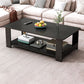Nordic Style 4 Legs Base Rectangular Solid Wood Table with Storage Rack Coffee Table