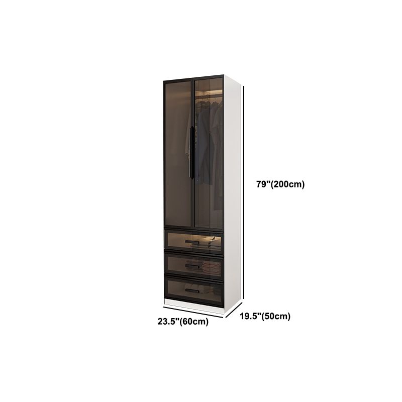 Brown Glass Door Wardrobe for Home Contemporary Hinged Door Storage Cabinet