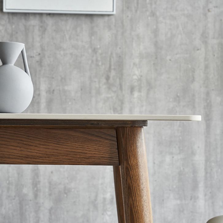 Stone Top Table Mid-Century Modern Dining Table with 4 Brown Wood Legs