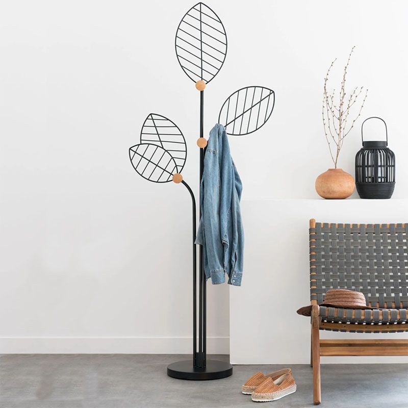 Contemporary Coat Rack Free Standing Leaf Shape Coat Hook Metal Hall ...