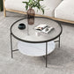Modern Round Glass & Slate Coffee Cocktail Table with Storage Shelf