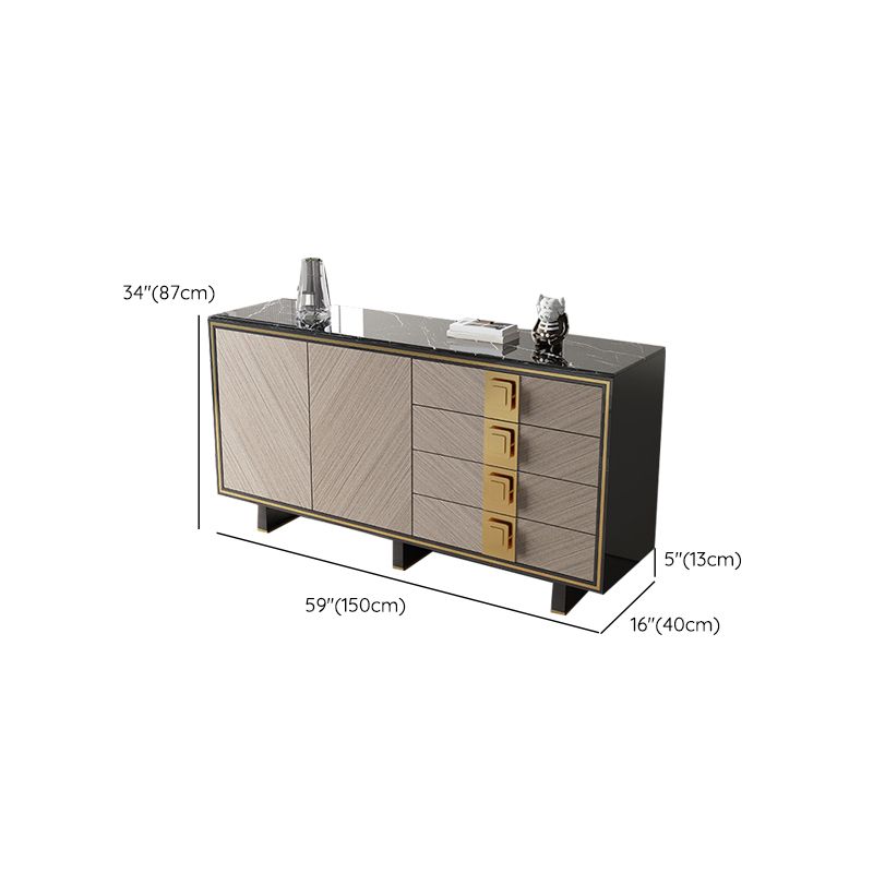 Credenza di sideboard nera glam di credenza a 4 cassetti con 2 porte per soggiorno