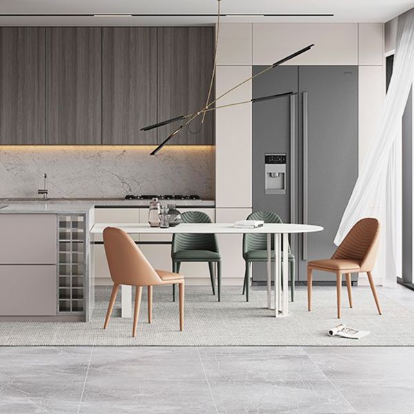 Modern Stone Top Oval Dinette Table Metal Base Dining Table in White Clearhalo 'Dining Tables & Seating' 'Dining Tables' 'dining_table' 'furn' 'furn_dining_table' 'Furniture' 'furniture_dining_table' 'Kitchen & Dining Furniture' 1200x1200_aa56d33f-3e54-4ea4-86a9-99fee2cfc1df