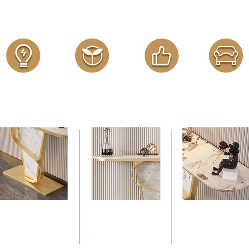 Glam Stone Console Sofa Table Half Moon Metal End Table for Hall Clearhalo 'Console Tables' 'console_tables' 'Entry & Mudroom Furniture' 'furn' 'furn_console_tables' 'Furniture' 1200x1200_aa6340bb-0d76-4ac0-b01d-6497c80f654a