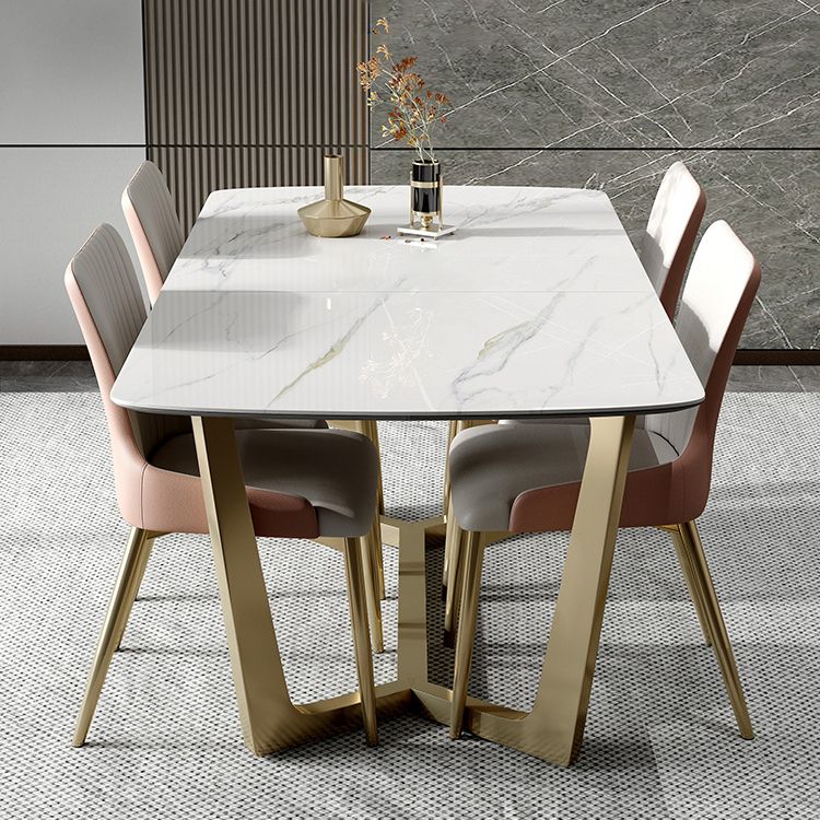 Glam 1/4/5/7 Pieces White Dining Table Set with Sintered Stone Top Scalable Dinette Set Clearhalo 'Dining Room Sets' 'Dining Tables & Seating' 'dining_room_set' 'furn' 'furn_dining_room_set' 'Furniture' 'furniture_dining_room_set' 'Kitchen & Dining Furniture' 1200x1200_aa666c50-5e35-4550-bd84-d54fc5d6ef98