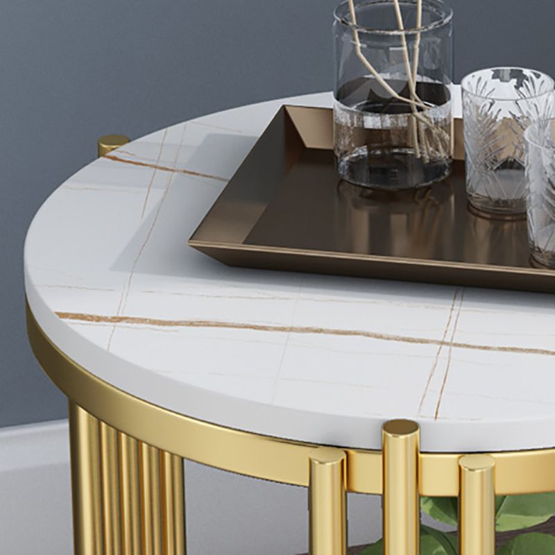 Modern Slate Round Side End Table Metal 3 Legs Side Table with Shelf