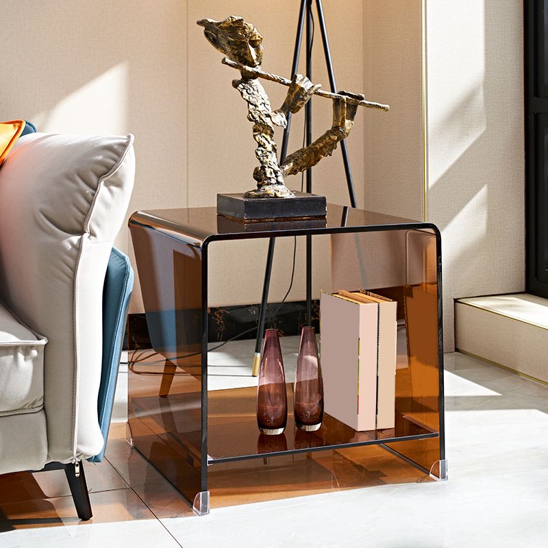 Mesa de trineo marrón moderno mesa de vidrio cuadrado de la sala de vidrio para sala de estar