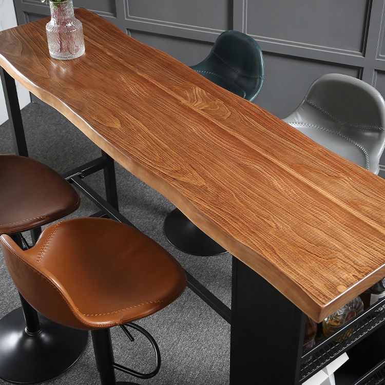 Modern Black Iron Bar Dining Table Rectangle Wood Indoor Bistro Table with Footrest Clearhalo 'Bar Furniture' 'Bar Tables' 'bar_tables' 'furn' 'furn_bar_tables' 'Furniture' 'furniture_bar_tables' 'Kitchen & Dining Furniture' 1200x1200_aa6e55ac-712e-4035-a4ae-b1f1ffe907fd