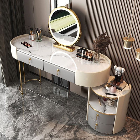 Glam Style White Dresser with Drawers and Stool Set for Bedroom