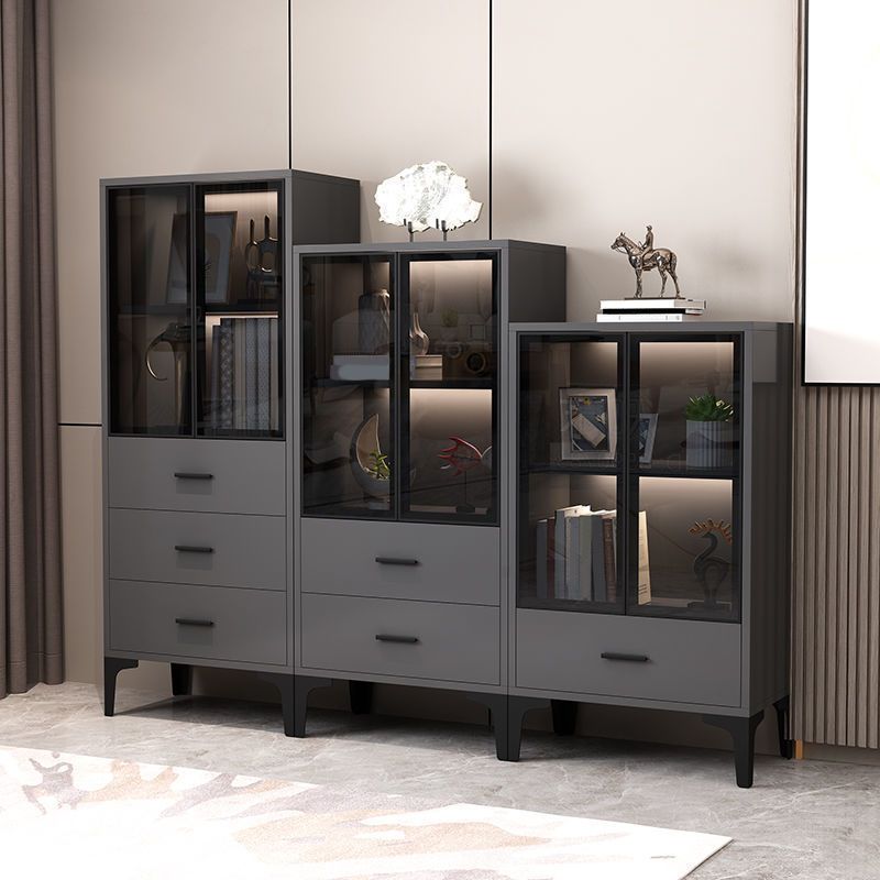 Glam Glass Door Server Wood Dinner Server Cabinet without LED Lights Clearhalo 'buffet_sideboard' 'Buffets & Sideboards' 'furn' 'furn_buffet_sideboard' 'Furniture' 'Kitchen & Dining Furniture' 1200x1200_aa720bee-94e3-4545-971a-35ebcc650e72