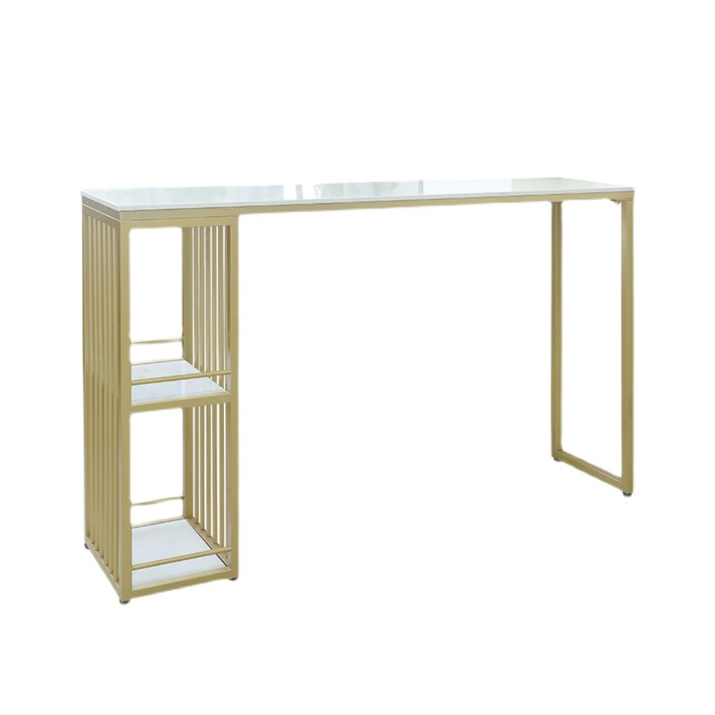 Glam Gold Iron Bar Dining Table White Faux Marble Top Indoor Bistro Table with Shelf Clearhalo 'Bar Furniture' 'Bar Tables' 'bar_tables' 'furn' 'furn_bar_tables' 'Furniture' 'furniture_bar_tables' 'Kitchen & Dining Furniture' 1200x1200_aa72e0f9-9cba-4a84-9411-50a5278296b8
