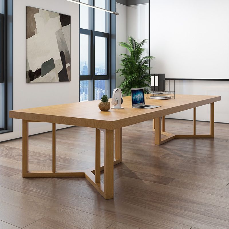 Rectangle Modern Solid Wood Standard Height Table Double Pedestal Dining Table Clearhalo 'Dining Tables & Seating' 'Dining Tables' 'dining_table' 'furn' 'furn_dining_table' 'Furniture' 'furniture_dining_table' 'Kitchen & Dining Furniture' 'kitchen' 'kitchen_dining_table' 1200x1200_aa774b5a-3e7e-4b46-86e0-694ebb9c1210
