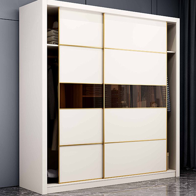 White Wardrobe Closet Engineered Wood Wardrobe Armoire with Garment Rod