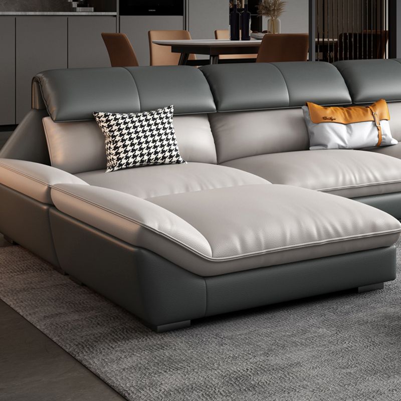 Grey Stain-Resistant Faux Leather Pillow Top Arm Sofa/Sectional for Living Room Clearhalo 'furn' 'furn_sectionals' 'Furniture' 'furniture_sectionals' 'kitchen' 'kitchen_sectionals' 'Living Room Furniture' 'Sectionals' 1200x1200_aa79e6e1-bcde-4c1f-a580-43def75541e9