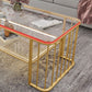 Glam Rectangle Coffee Table with Golden Frame Base and Storage Shelf