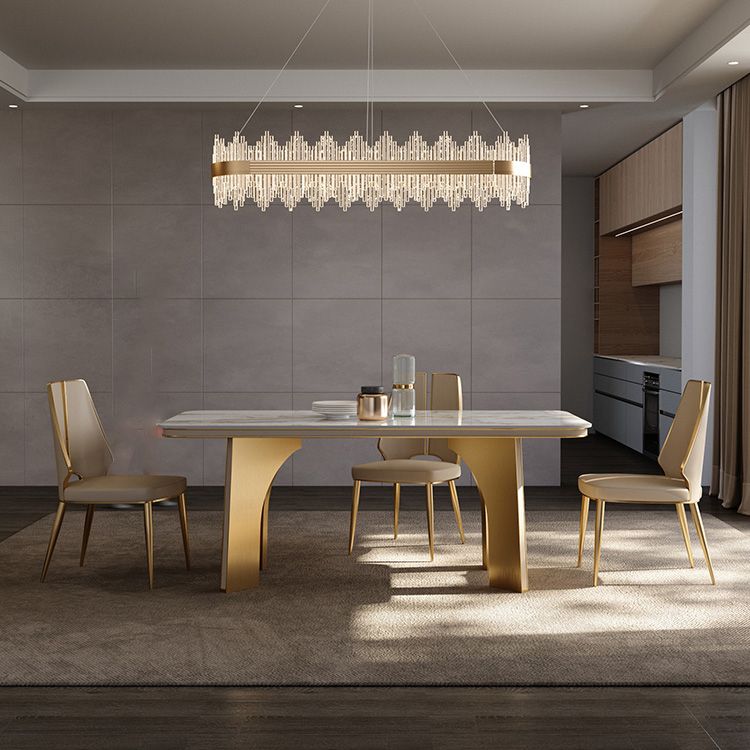 Faux Leather Armless Dining Chairs Glam Side Chairs with Metal Frame