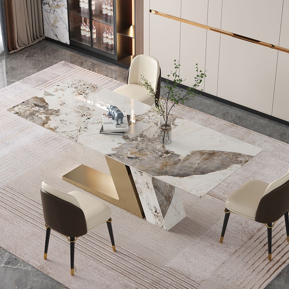 Traditional Luxury Rectangle Home Furniture Stone Double Pedestal Table