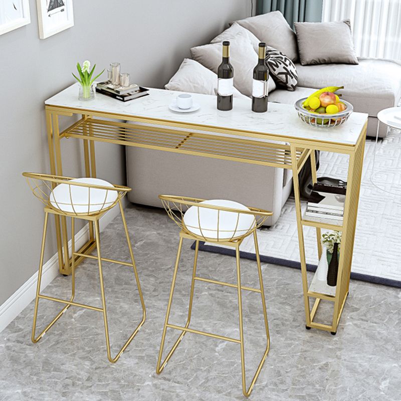 Contemporary Style Rectangle Bar Table Faux Marble Bistro Bar Desk with Storage Clearhalo 'Bar Furniture' 'Bar Tables' 'bar_tables' 'furn' 'furn_bar_tables' 'Furniture' 'Kitchen & Dining Furniture' 1200x1200_aa8c8717-ab5b-49ee-8a70-c98d7faaad63