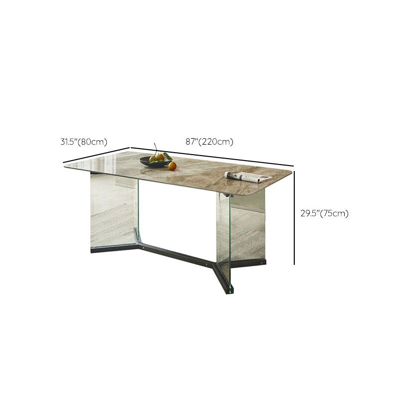Modern Dining Set 1/7 Pcs Glass Base Dining Table with Solid Wood Arm Chairs