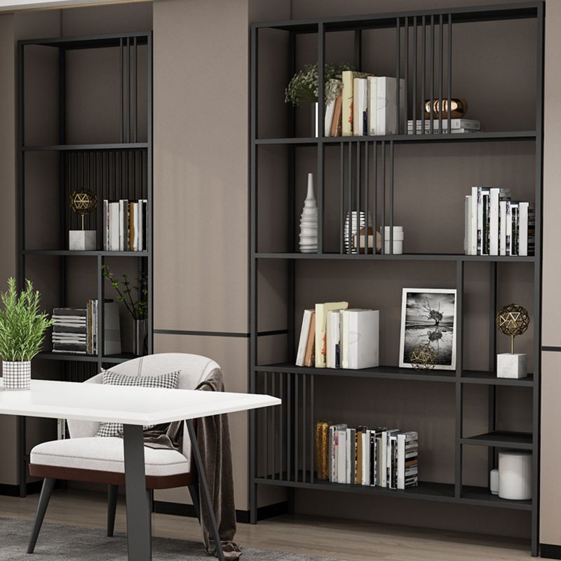 Bibliothèque moderne noire et dorée, étagère ouverte en métal pour la maison