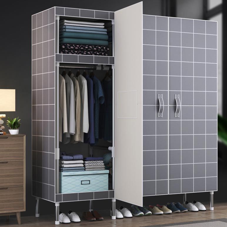 Cloth Cabinet Steel Pipe Wardrobe Cabinet, Modern 3-door Wardrobe Armoire Clearhalo 'Armoires & Wardrobes' 'armoires_wardrobes' 'Bedroom Furniture' 'furn' 'furn_armoires_wardrobes' 'Furniture' 1200x1200_aa8f4540-996f-44e8-bc73-4c25814b1028