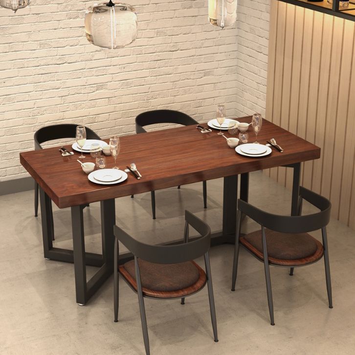 Rectangle Solid Wood Dining Table Industrial Style Brown Dining Table with Black Frame