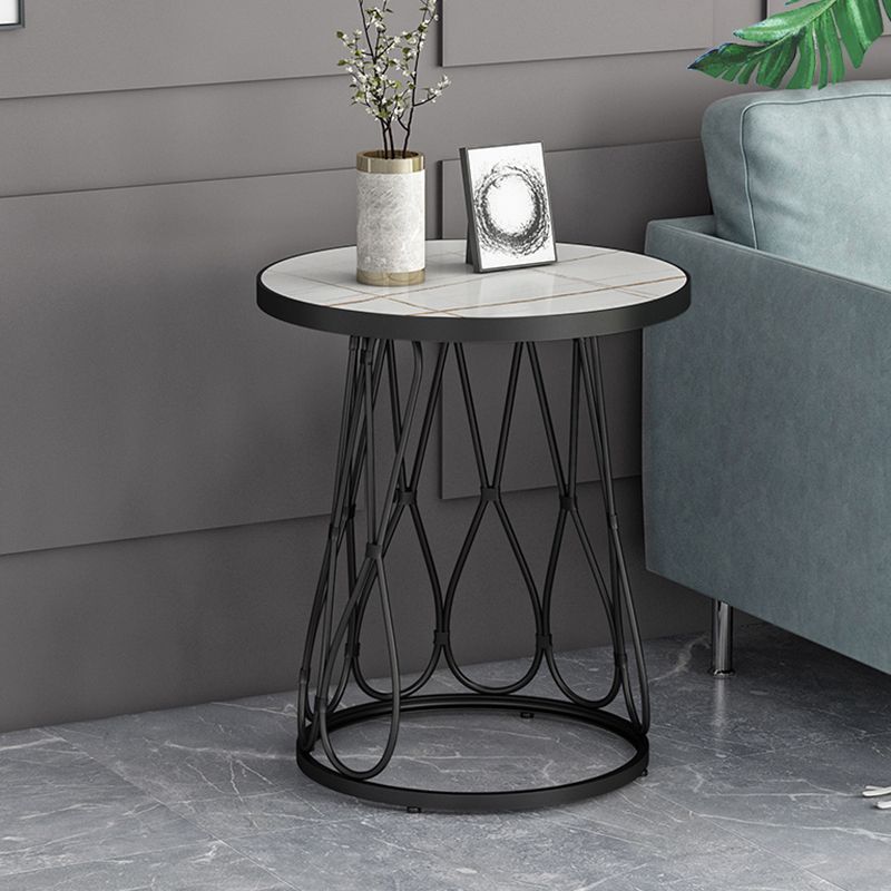 Frame Gold/black Metal Base Design Rock Sheet White/black Top Round Side Table