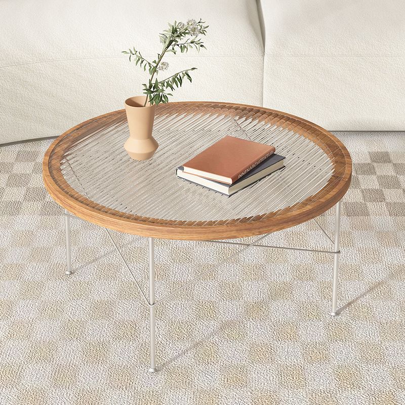 Tropical Style Glass Coffee Table Round 4 Legs Cocktail Table Clearhalo 'Coffee & Accent Tables' 'Coffee Tables' 'coffee_tables' 'furn' 'furn_coffee_tables' 'Furniture' 'Living Room Furniture' 1200x1200_aa93a198-5b81-4cf7-8311-30291340df0f