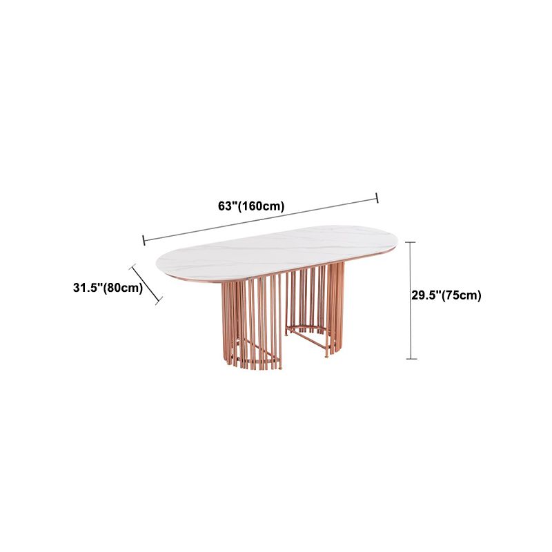 Table à manger top ovale blanc table à manger de luxe traditionnelle avec cadre en or rose