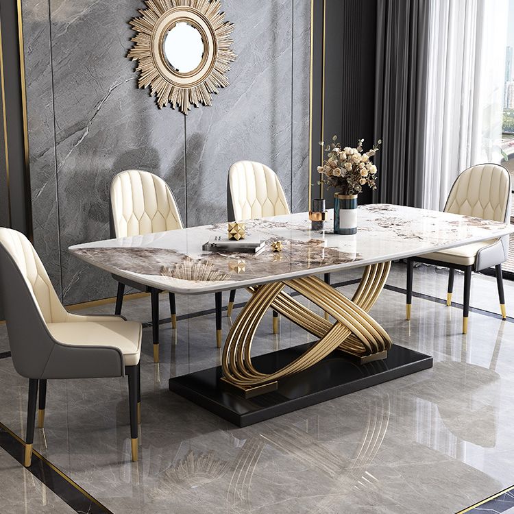 Stone Top Dining Table Modern Rectangle Dining Table with Gold Pedestal Base Clearhalo ' dining_table' 'Dining Tables & Seating' 'Dining Tables' 'furn' 'furn_dining_table' 'Furniture' 'furniture_dining_table' 'Kitchen & Dining Furniture' 'kitchen&dining_furn' 'kitchen' 'kitchen_dining_table' 1200x1200_aa95b5e6-eeec-4c60-8746-bd3ccefec64a