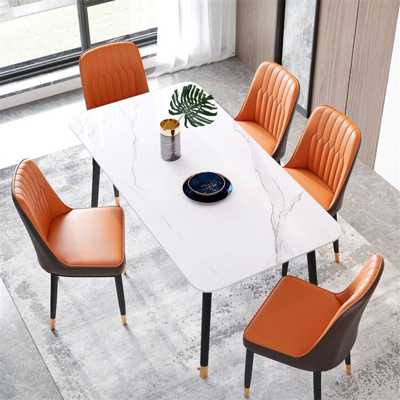 Stone Top Table Contemporary Rectangle Table with 4 Legs in Black