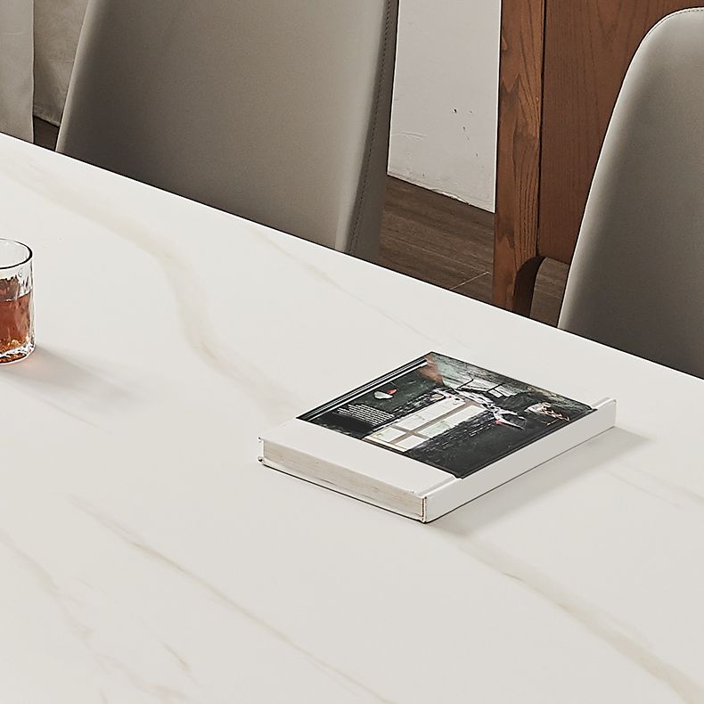 Mesa de comedor rectangular de piedra blanca contemporánea con 4 pies